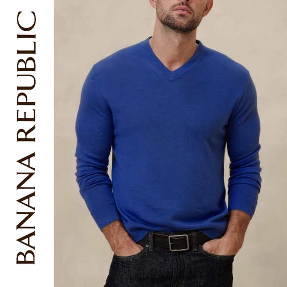 Banana Republic Other - BANANA REPUBLIC 100% Merino Wool V-Neck Pullover Sweater, Cobalt Blue, XL